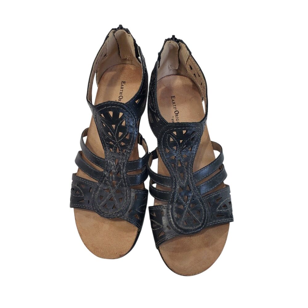 Earth Origins Kingsley Women's Black Leather Sandals, Size 8.5 M